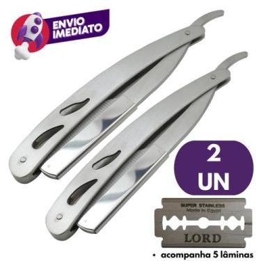 Imagem de Conjunto Navalha Aço Inox Navalhete Barbear Profissional Barbeiro E Lâ