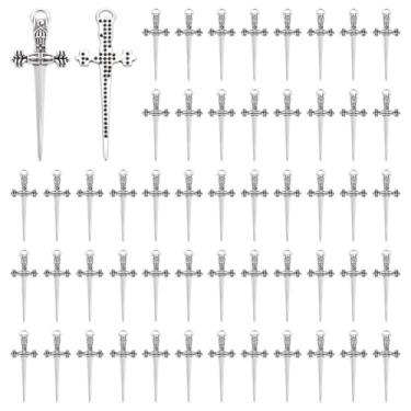 Imagem de UNICRAFTALE Pingentes de espada, pingentes de prata antiga, gótico, para dia das bruxas, pingente de adaga para artesanato, brincos, colar, joias, 34,5 x 13,5 mm