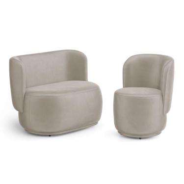 Imagem de Poltrona E Namoradeira Orgânica Molly Veludo Bege - Desk Design