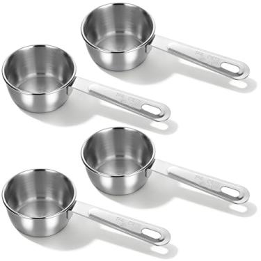 Imagem de 4 peças 1/4 xícara (60 ml, 60 ml), copos medidores de aço inoxidável, utensílios de cozinha, colher métrica de metal para cozinhar e assar, pode ser lavada na lava-louças
