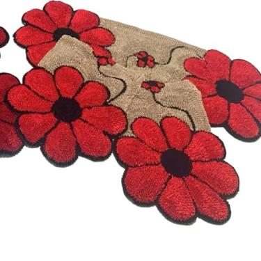 Imagem de Conjunto de tapetes para passadeira de corrida Tapetes de cozinha Decoração funcional Conforto Casa(Jogo Três Peças Vermelho/Bege)