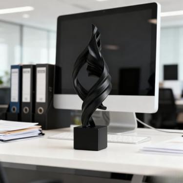 Imagem de AWNR Escultura abstrata dourada para decoração de casa - detalhes de decoração de casa para mesa de cabeceira, prateleiras, sala de jantar, mesa de entrada, escritório, acessórios de mesa (preto E)