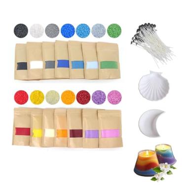 Imagem de Conjunto DIY de velas peroladas de 14 cores – Vela de areia colorida de 700 g com 50 peças de placas de concha de lua, cera de flor de gelo recarregável sem perfume para decoração de casa, artesanato