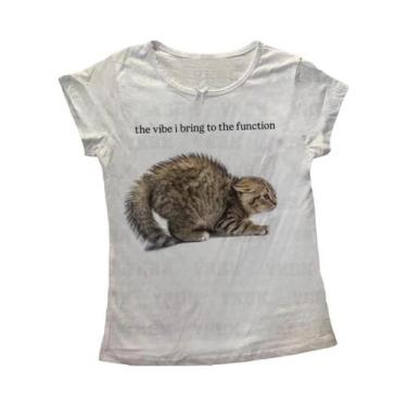 Imagem de Camiseta Feminina Slim Fit De Manga Longa Com Estampa De Gato Estilo G