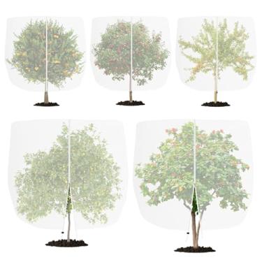 Imagem de Klmnop Rede para árvores frutíferas com zíper e cordão, 5 pacotes de cobertura de rede de mirtilo de 1,2 m x 1,2 m, redes de barreira de pássaros para proteção de jardim, rede de plantas de malha