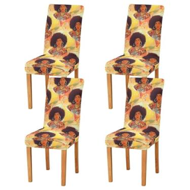 Imagem de Capas para cadeira de mesa de cozinha com cabelo encaracolado volumoso, removível, lavável, conjunto de 4 capas para cadeira de sala de jantar, festa em casa, hotel, cerimônia de casamento
