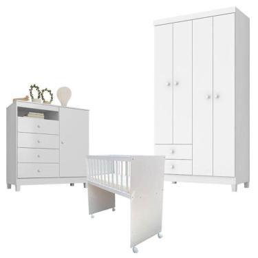 Imagem de Quarto Bebê 4 Portas Ternura Baby E Mini Berço Moisés Alegria Com Colchão Branco - Incorplac
