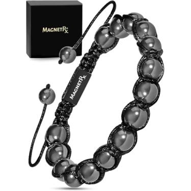 Imagem de Pulseira MagnetRX® para terapia magnética com hematita – Força máxima – Alivia a dor natural e cura de pedras – Pulseiras hematita magnéticas com contas (contas de 8 mm)