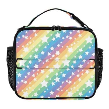 Imagem de Lancheira personalizada listrada colorida com estrelas coloridas para mulheres e meninas, alça de ombro ajustável, lancheira masculina e infantil para trabalho, bolsa isolada com estampa animal