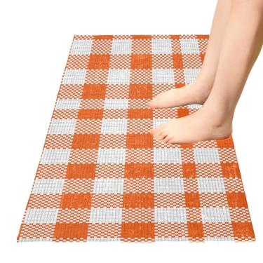 Imagem de TSENQUE Tapetes de banheiro xadrez laranja tapete de cozinha grande tapetes de porta internos absorventes tapetes de banheiro antiderrapantes para decoração de cozinha doméstica, 99 cm x 50 cm