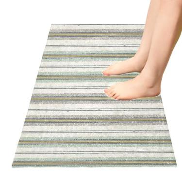 Imagem de TSENQUE Tapetes de banheiro listrados verdes bege Gary tapetes de cozinha grandes tapetes absorventes ao ar livre tapete de banheiro antiderrapante para decoração de quarto de casa, 99 cm x 50 cm