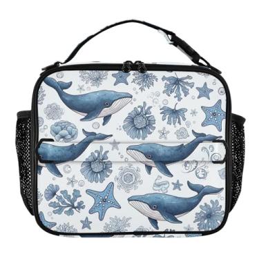 Imagem de Joisal Lancheira de baleias azuis estrela-do-mar para mulheres, meninas, lancheira, personalizada, infantil, masculina, lancheira para trabalho, bolsa térmica macia para meninos