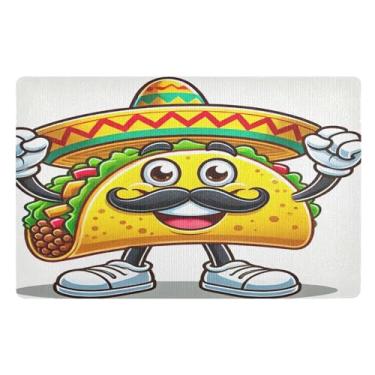 Imagem de Joisal Tapete de porta da frente de taco de desenho animado durável para uso externo, tapete fino, decoração de varanda frontal