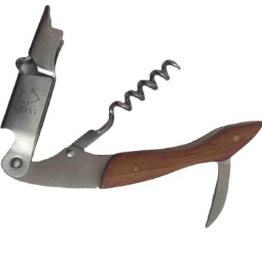 Imagem de Abridor de chave de vinho multifuncional de aço inoxidável três em um saca-rolhas com cortador de folha e dobradiça dupla prata