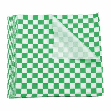 Imagem de HARFINGTON 100 folhas de papel de cera com padrão quadriculado quadrado de 20 x 20 cm, papel de embrulho seco absorvente de óleo para sanduíche, forros, cesta de piquenique, pão, hambúrguer, verde