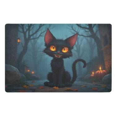 Imagem de Joisal Tapete absorvente para porta externa gato preto misterioso, tapete pequeno, decoração de varanda frontal