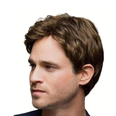 Imagem de Peruca masculina volumosa com malha interna - marrom escuro, 35,5 cm, seda de alta temperatura para bailes de máscaras, eventos temáticos e uso diário