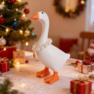 Imagem de HVSENW Lindo ganso de mesa de 17 cm - Mini estátua de ganso de resina - Suporte magnético para chave de ganso para decoração de mesa de casa e escritório - Presente engraçado para inauguração de casa