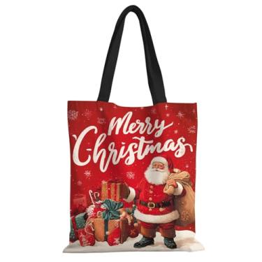 Imagem de ANNA QUEEN Sacola de lona Merry Christmas, bolsa de ombro com alça para academia, ioga, fim de semana, piquenique, praia, viagem, cozinha, Presentes de Papai Noel, 13.7 X 15.7 Inches, Casual