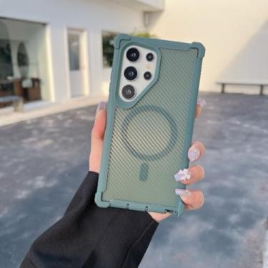Imagem de HJZSZX Capa de celular com textura magnética e proteção anti-queda para Galaxy S24 Ultra, carregamento sem fio, bordas macias (para Galaxy S24 Ultra/preto e verde)
