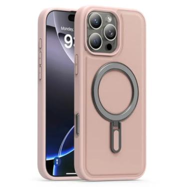 Imagem de SFDSUH Capa dobrável com suporte, carregamento sem fio, em couro PU, com ímã e à prova de choque para iPhone 16e (para iPhone 16e/Rosa)