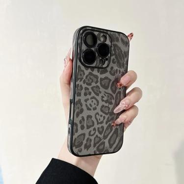 Imagem de HJZSZX Capa de couro luxuosa com estampa de leopardo colorido para iPhone 16 Pro Max, macia, fosca e à prova de choque (para iPhone 16 Pro Max/cinza)