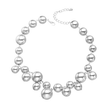 Imagem de PATIKIL Colar de pérolas grossas para mulheres, colar de contas com gargantilhas prateadas, acessórios de moda ajustáveis para festas, casamentos, chás de panela, formatura, presentes de aniversário