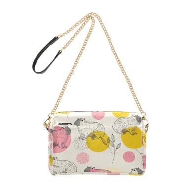 Imagem de Joitme Bolsa tiracolo rosa amarela capivaras bege para mulheres, bolsa de telefone linda alça de corrente de couro PU bolsa de ombro