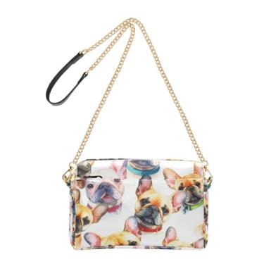Imagem de Joitme Bolsa feminina transversal com rosto de buldogue francês em aquarela de couro PU com alça de corrente para celular