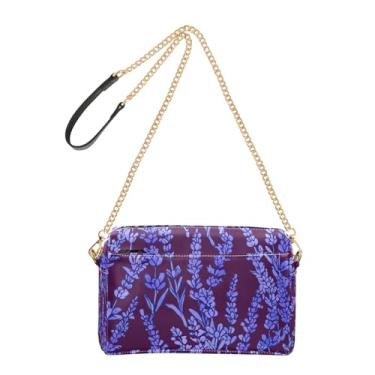 Imagem de Joitme Bolsas transversais femininas lavanda vinhas folhas roxas bolsa para celular bolsa de couro PU bolsa de ombro com alça de corrente