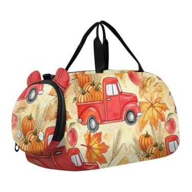 Imagem de Bolsa esportiva azul Ocean Sea Creatures para meninos e meninas de fim de semana, Abóbora de caminhão vermelho com desenho vintage, Clássico