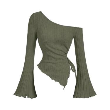 Imagem de Camiseta Casual Feminina De Manga Longa Com Um Ombro, Estilo Europeu-A