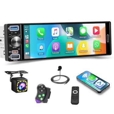 Imagem de [USB duplo] Single Din 1280 x 452 Incell Touchscreen Rádio sem fio Apple Car Play, rádio Bluetooth Din único de 6,5 polegadas com FM/AM/RDS, configurações de equalização, porta tipo C, Bluetooth, link