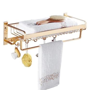 Imagem de Toalheiro de banheiro de camada dupla montado na parede, suporte de alumínio, barra sem pregos, prateleira de armazenamento de chuveiro, organizador