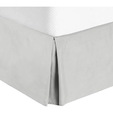 Imagem de Saia para cama tamanho casal prata caixa plissada saia para cama com 50,8 cm de algodão natural 600 fios acabamento premium caixa saia de cama plissada canto dividido saia para cama