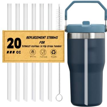 Imagem de 6 canudos de substituição compatíveis com Stanley IceFlow Flip copo de aço inoxidável de 590 ml, reutilizável, transparente, de grau alimentício e sem BPA com escova de limpeza