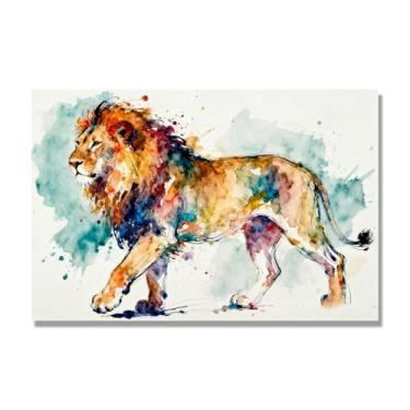 Imagem de NHLDZYH Quadro abstrato de leão - arte moderna com salpicos de cor vibrante - arte de parede energética para casa, escritório ou negócios - tela decorativa. A23. 80 x 120 cm. Apenas tela