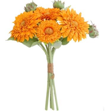 Imagem de Buquê de girassol artificial genérico, 5 peças de girassóis artificiais com botões, 42 cm para decoração de casa, casamento e festa