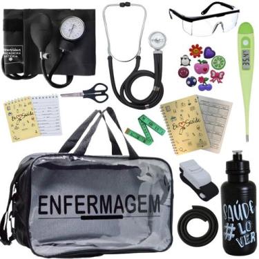 Imagem de Kit Enfermagem Transparente Academico Aparelho Pressao Bolsa Estetocóp