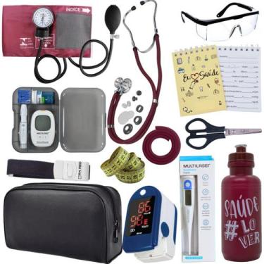 Imagem de Kit Enfermagem Estágio Aparelho Pressão Estetoscópio Medidor Glicose C