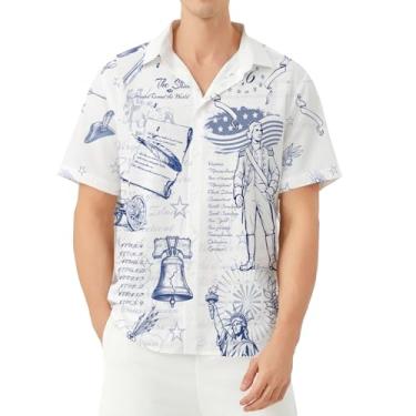 Imagem de SAMDIPLUS Camisas masculinas havaianas, camisas casuais com botões com estampa Dia da Independência, novidade de festa de verão na praia, camisas de manga curta