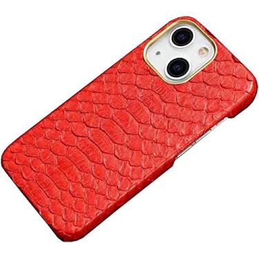 Imagem de KAVJU Capa de telefone traseira de couro Python, capa de proteção respirável à prova de choque para Apple iPhone 14 Plus capa 6,7 polegadas 2022 [anel de lente de metal] (cor: vermelho)