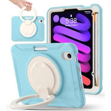 Imagem de BATYUE Capa para iPad Mini 6ª geração, capa para iPad Mini 6 2021 com suporte de lápis de carregamento para Apple Pencil / suporte giratório de 360°, capa protetora resistente à prova de choque para