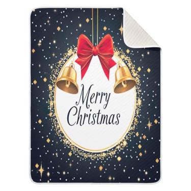 Imagem de Blueangle Cobertores de Natal Golden Bells para cochilo de carrinho de bebê, 76 x 101 cm, cobertores aconchegantes e macios unissex para meninos, meninas, crianças, bebês (485)