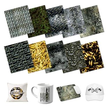 Imagem de HTVSTD Folhas de transferência de tinta de sublimação de metal Bullet - 10 peças de papel de sublimação de 30 x 25 cm para copos, canecas, cantinas, folhas de transferência de textura de metal DIY