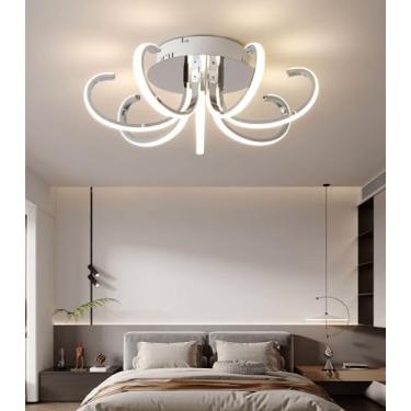 Imagem de Luminária de teto LED dimerizável com controle remoto, 38W, design moderno para sala de estar, quarto, cozinha, escritório, bar, lustre (cromado, 50cm)