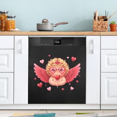 Imagem de ATTX Capa magnética para lava-louças Cupido Querubic Dia dos Namorados | Adesivo decorativo de eletrodomésticos de 58 x 66 cm para armários domésticos e eletrodomésticos #407