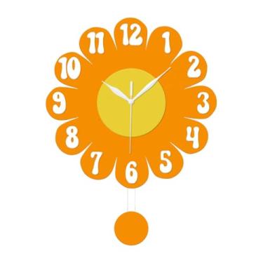 Imagem de Bothyi Relógio floral fofo, silencioso, sem -taque, com pêndulo, para quarto infantil estilo fazenda, decoração de casa, Amarelo