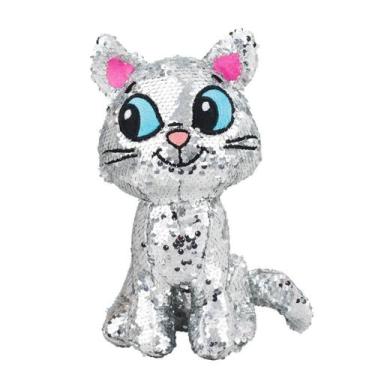 Imagem de Gato Mingau Lantejoula Prateado Pelúcia 29cm Turma Da Mônica