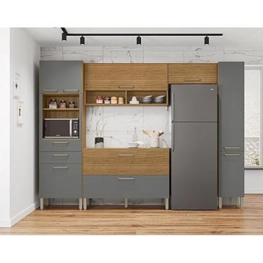 Imagem de Cozinha Modulada Ambiente Ametista Composição 4 Freijó Gris Ripado - Kits Paraná